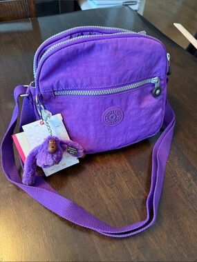 Kipling Purple Nylon Crossbody with Monkey Keychain HB6467